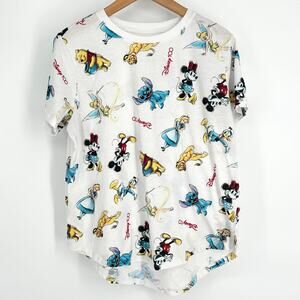 Disney Shirt Womens All Over Print Mickey Mouse 100 Year Collectors‎ Large White